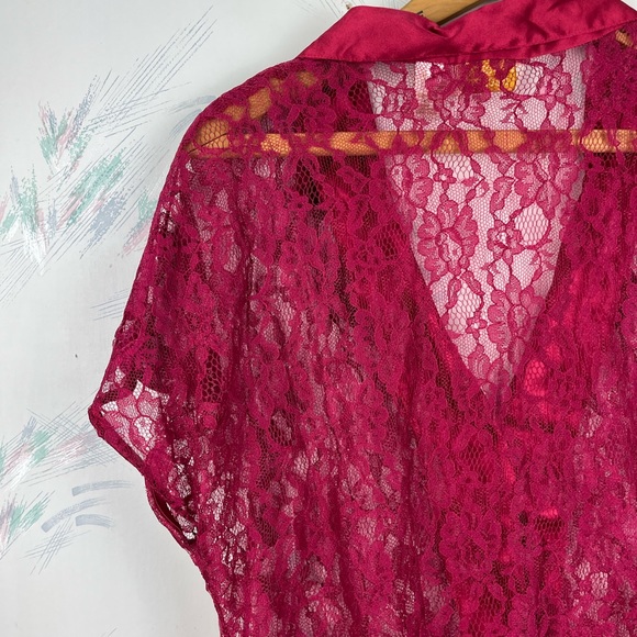 Victoria’s Secret Burgundy Red Lace Short Sleeve Pajama Shirt Button Down Large - Picture 6 of 9